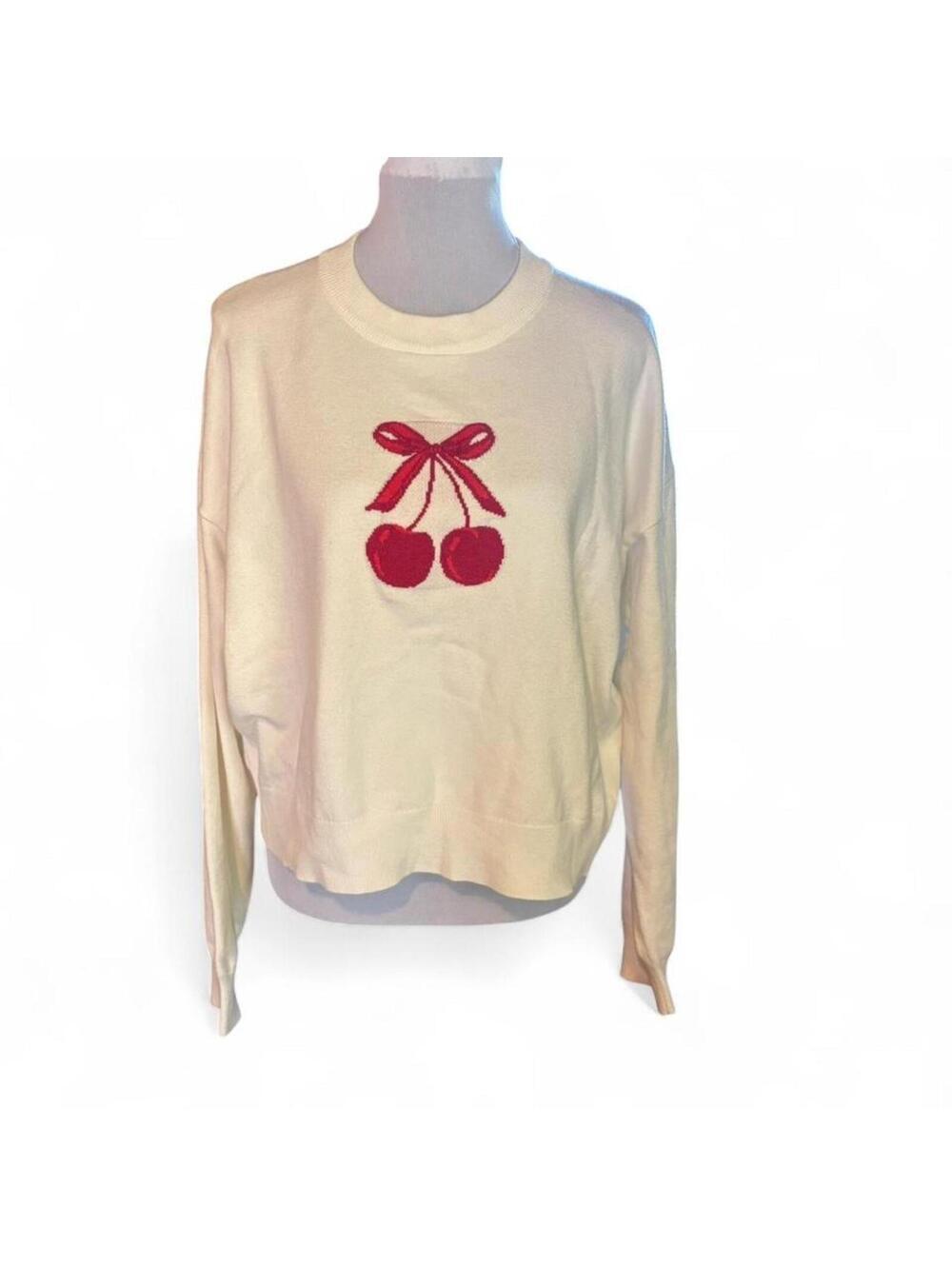 Honey Peach cream- cherry sweater size XL NWOT
